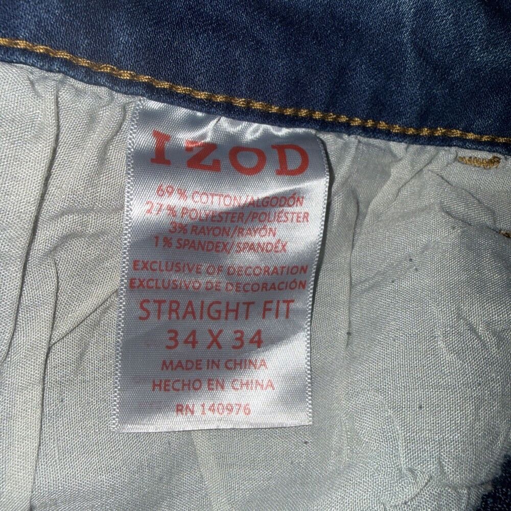IZOD Men's Comfort Stretch Straight Fit Jean, Size 34X34 Slim Fit Medium Wash - Picture 5 of 5